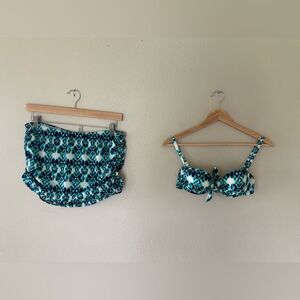 Victoria’s Secret Multi-Way Blue Bikini Top and Ruched Swim Skirt Size M / 34B